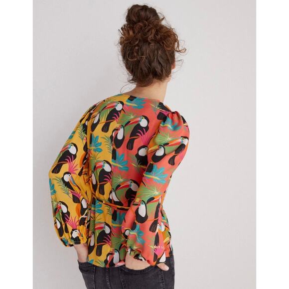 Farm Rio x Anthropologie Toucan Tropical Rainforest Wrap Blouse Size XS - Picture 3 of 15